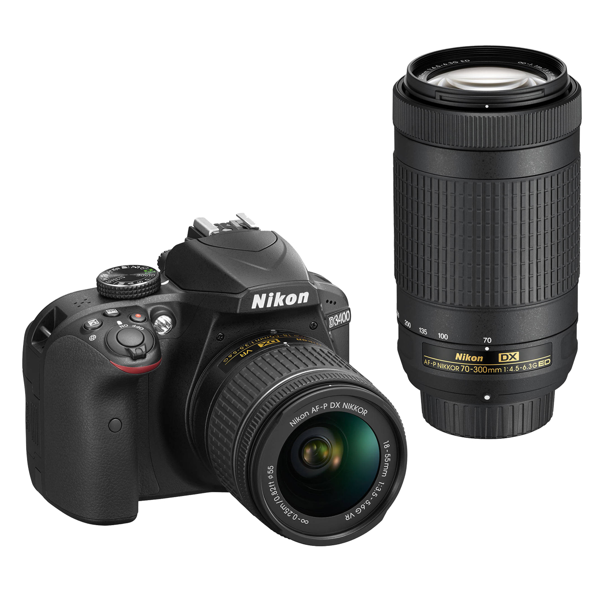 NIKON D3400 + AF-P Spiegelreflexkamera, G WLAN, VR 70-300mm mm VR 18–55 Megapixel, 3.5–5.6 f/4.5-6.3 HD, + AF-P 24,1 Schwarz