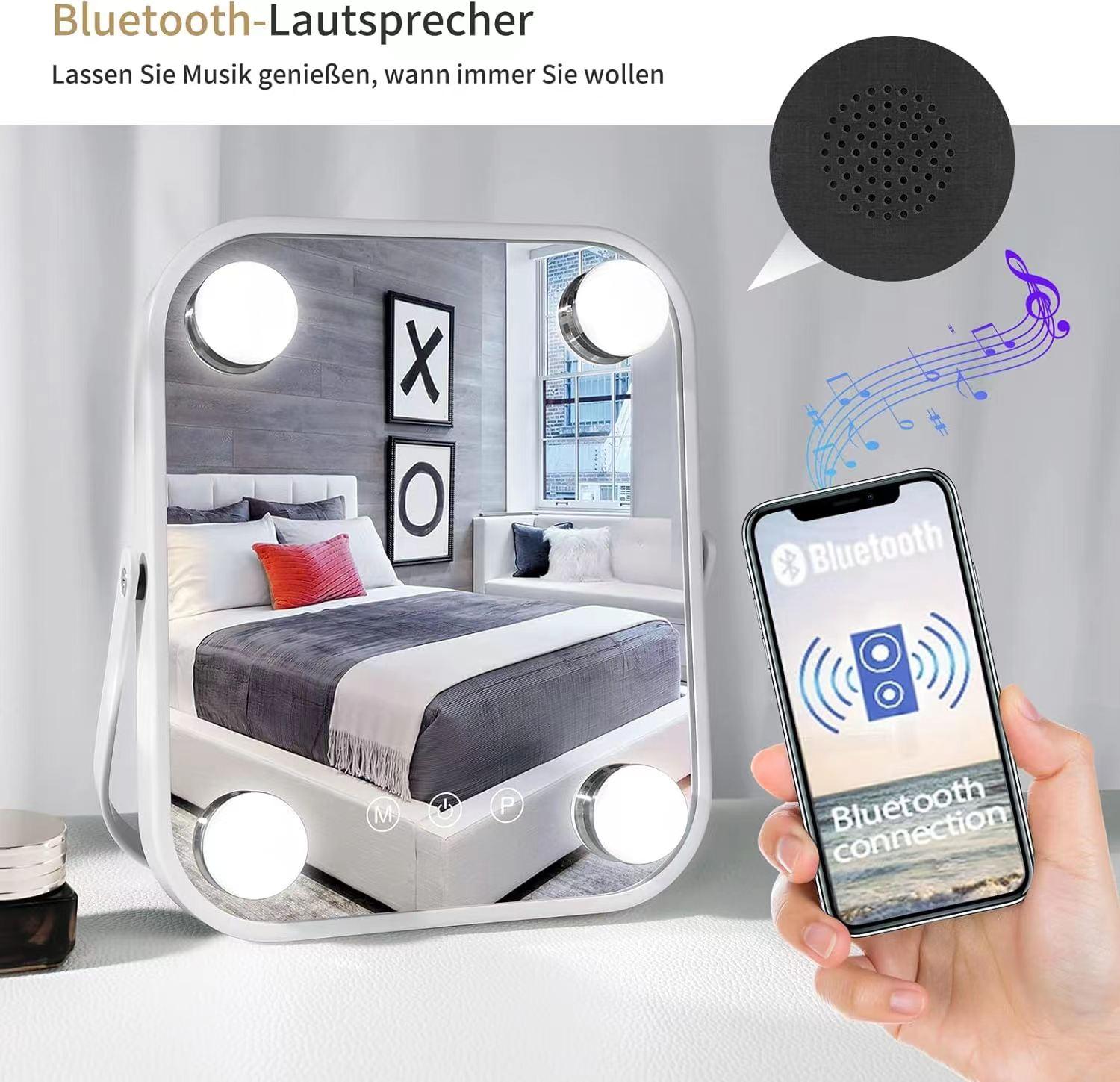 LINGDA Bluetooth Schminkspiegel mit Beleuchtung, 4 Verstellbaren Kosmetikspiegel mit LED-Leuchten Kosmetikspiegel