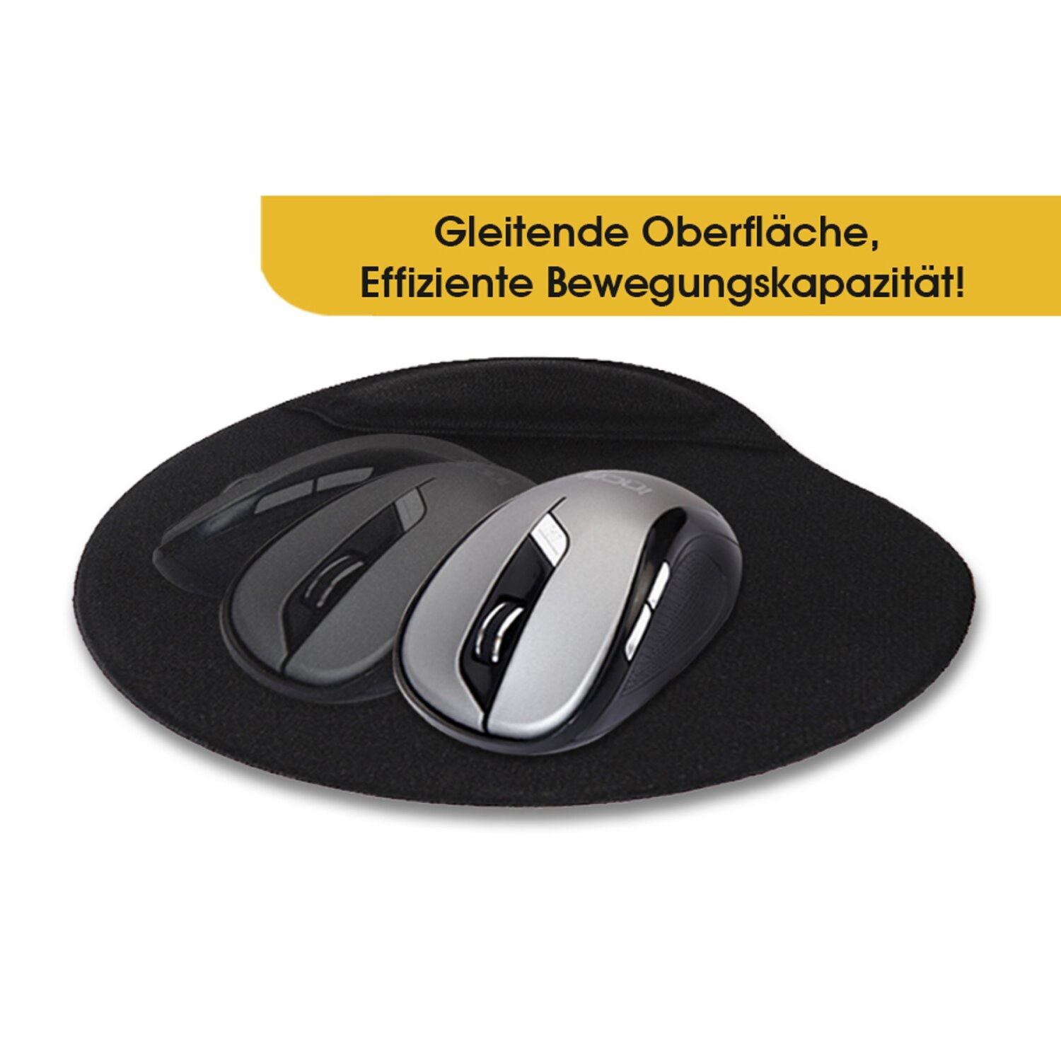 Mysz i podkładka pod mysz. Mysz jest czarno-srebrna. Podkładka jest czarna z żelem na nadgarstek.