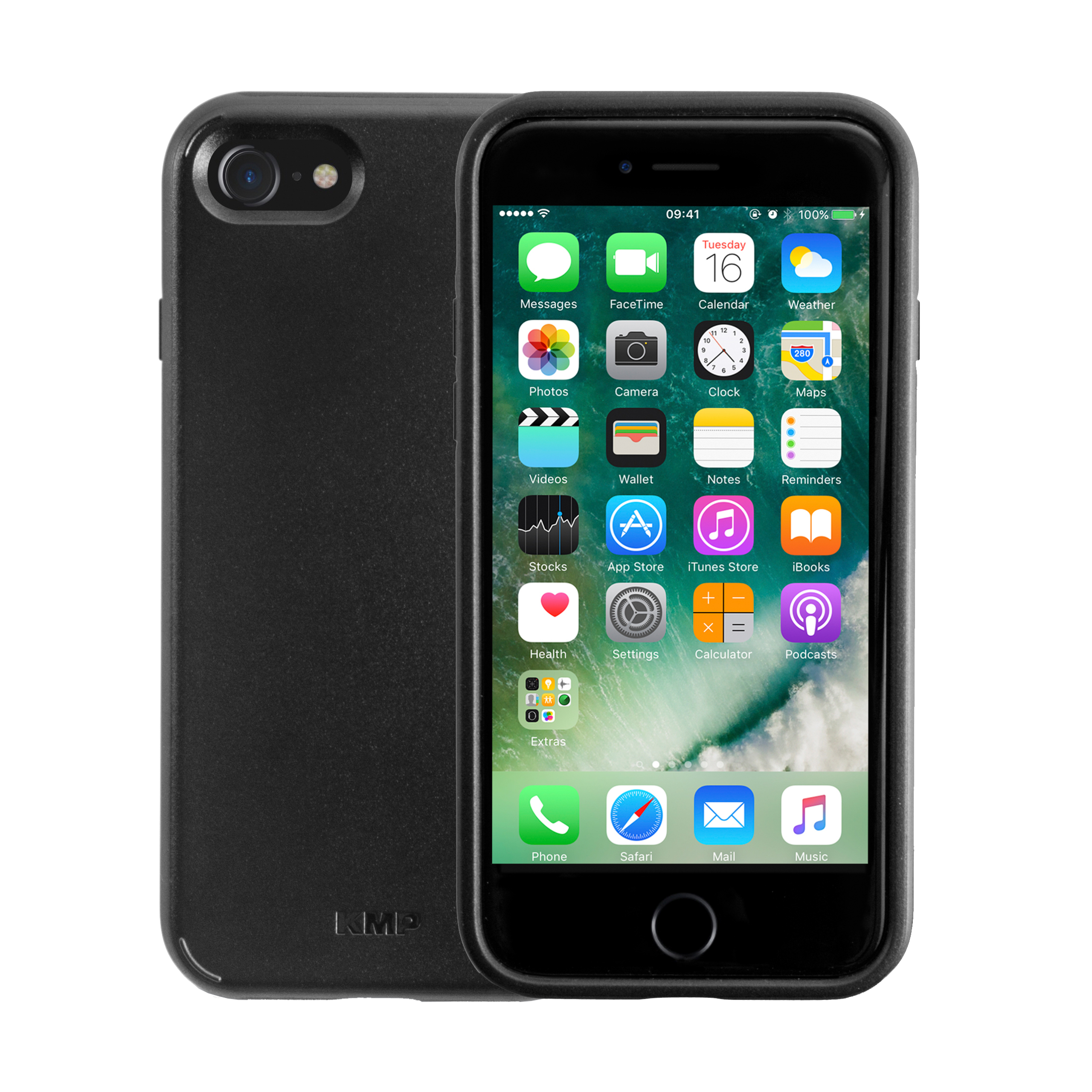 KMP Sporty Schutzhülle iPhone (2020), Apple, Stone, SE2 (2022), 8, 7, black 6/7/8, Full für 6, stone IPhone SE3 SE2/SE3 Black Cover
