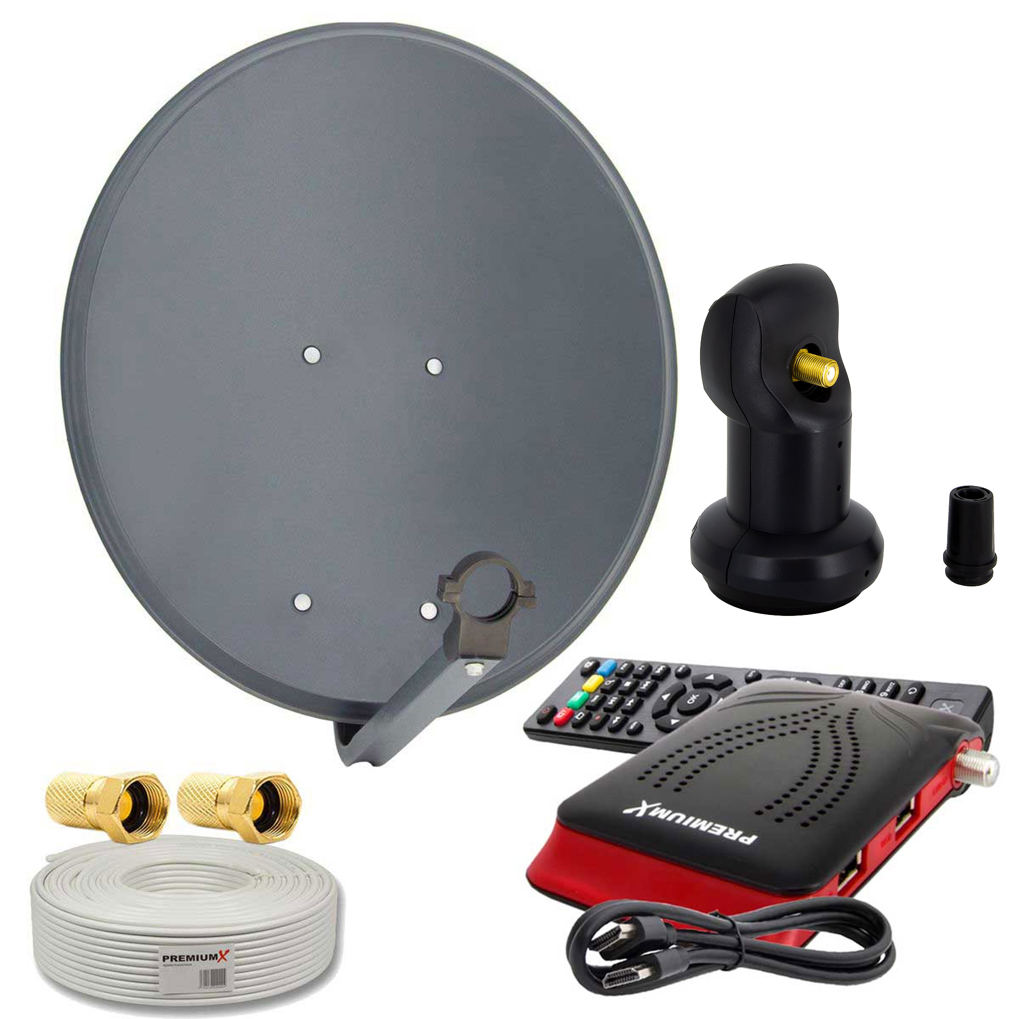 PREMIUMX SAT Anlage HDTV Receiver 60cm Single Kabel Antenne Sat LNB) cm, Anlage Single (60 LNB 10m