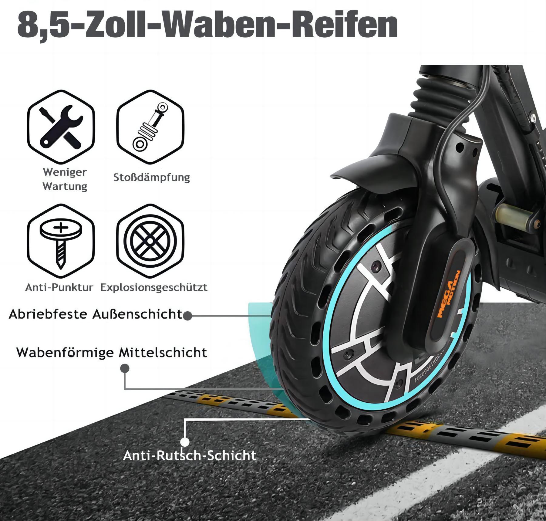 Zoll, weiß) und MOTION Schwarz MEGA M5 (8,5 mit E-Scooter Straßenzulassung