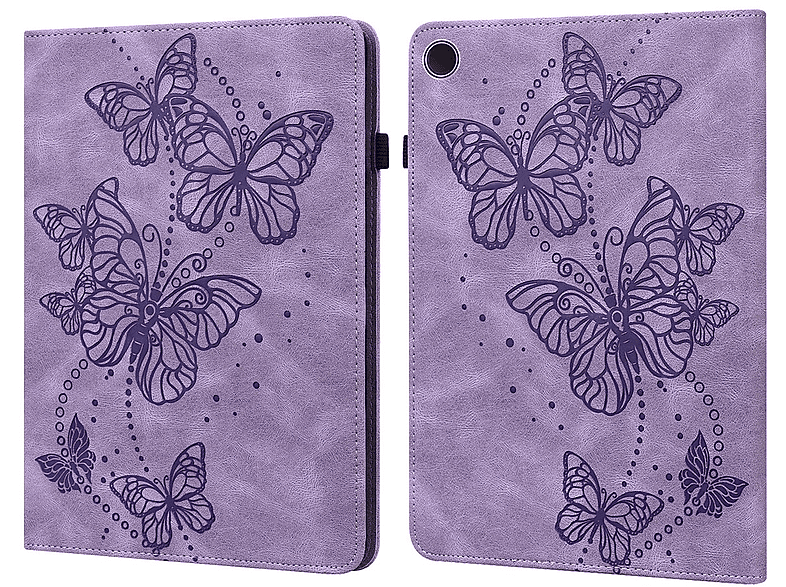 Lila Samsung, Galaxy Bookcover, Kunst-Leder Motiv, Tab A9 Tasche WIGENTO Schmetterling Plus, Aufstellbare