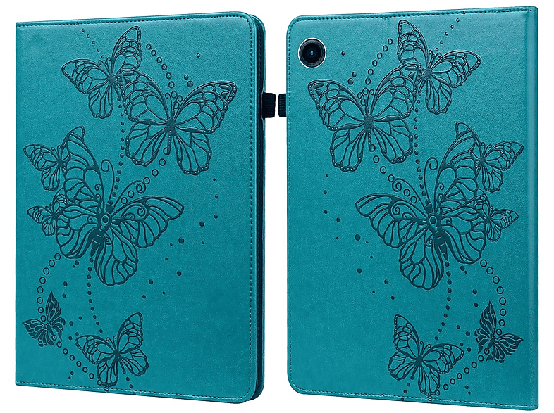WIGENTO Aufstellbare Kunst-Leder Tasche Schmetterling Motiv, Bookcover, Samsung, Galaxy Tab A9, Blau