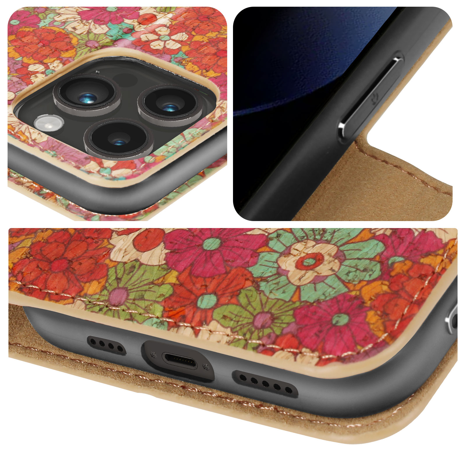 Cover AVIZAR Bookcover, iPhone Apple, Pro, Floral Summer Bunt 14 Series,
