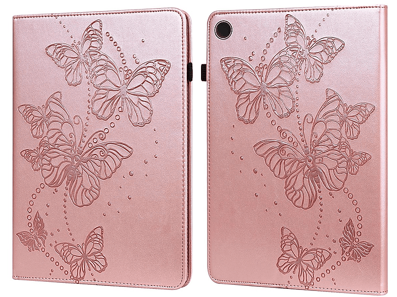 Kunst-Leder Tasche Bookcover, Galaxy Aufstellbare WIGENTO Samsung, Tab A9 Schmetterling Pink Motiv, Plus,