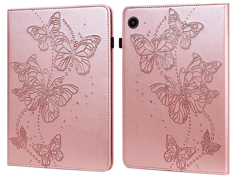 Tasche WIGENTO A9, Pink Bookcover, Samsung, Tab Motiv, Aufstellbare Kunst-Leder Schmetterling Galaxy