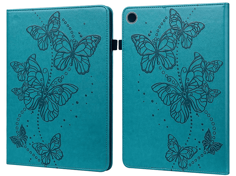 WIGENTO Aufstellbare Kunst-Leder Tasche Tab Galaxy Plus, Bookcover, Samsung, Schmetterling Motiv, Blau A9