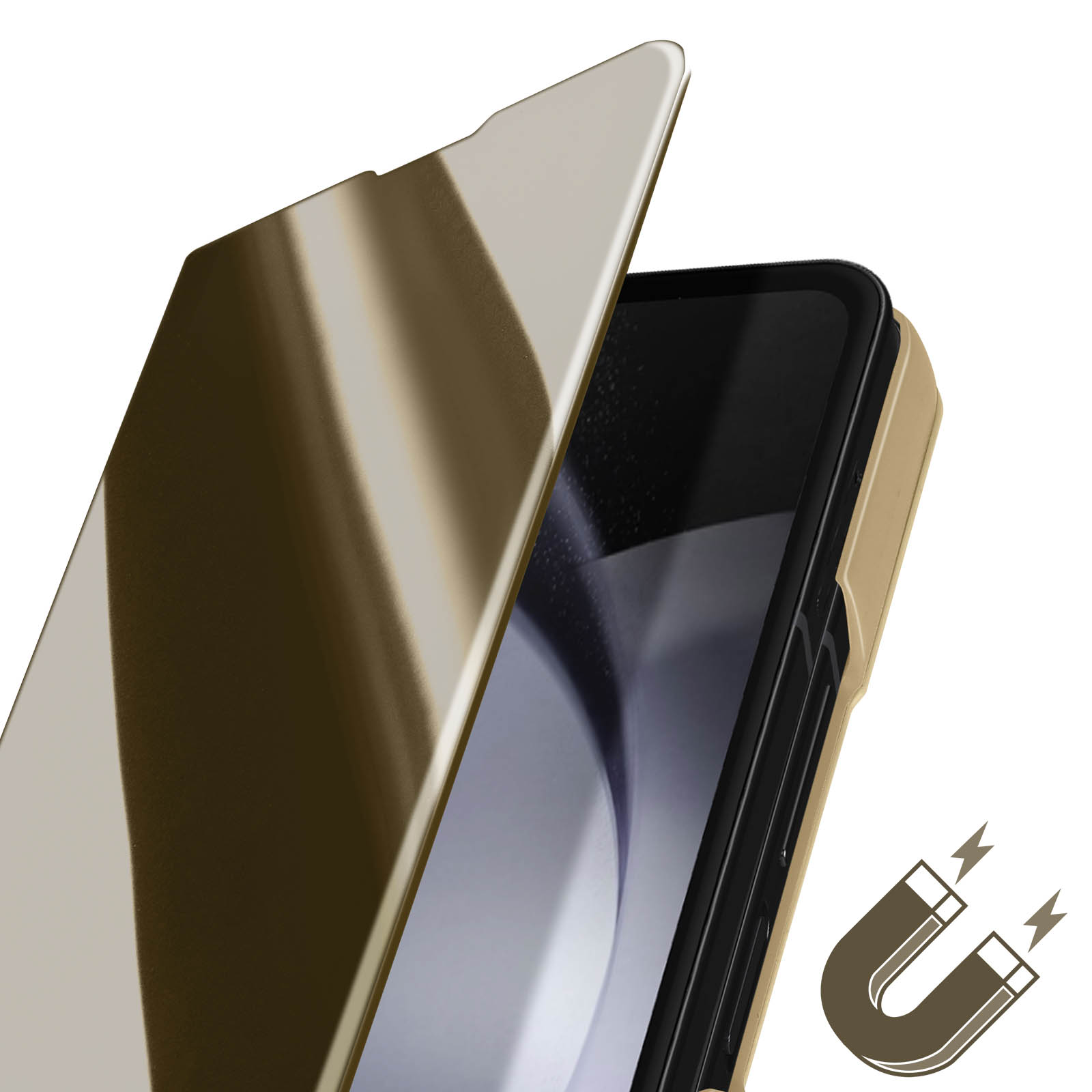 Bookcover, Galaxy Mirror Samsung, Fold Z AVIZAR 5, Gold Cover, Spiegelhülle Series,