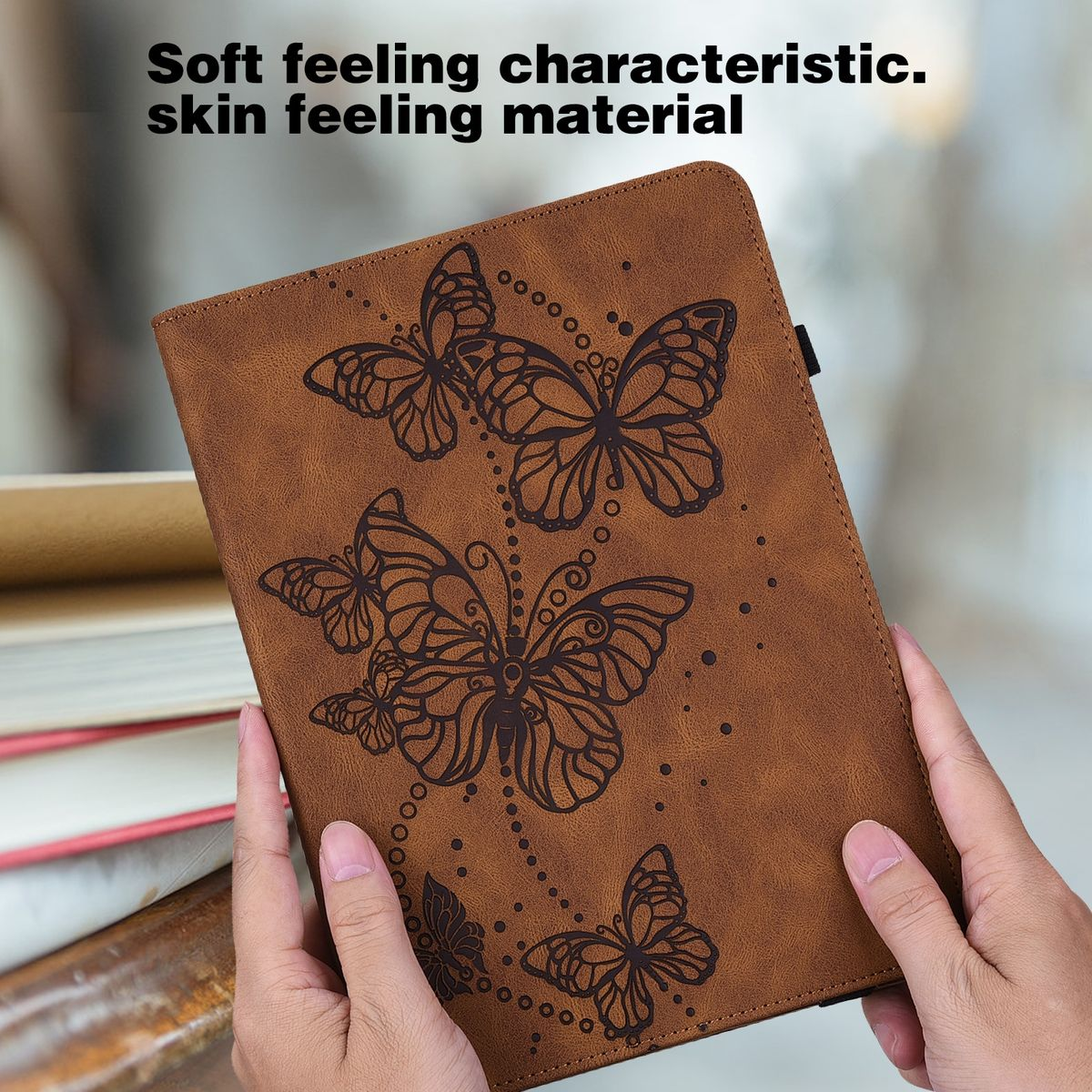 WIGENTO Aufstellbare Kunst-Leder Bookcover, Schmetterling Motiv, Plus, Samsung, Tasche Tab Braun A9 Galaxy