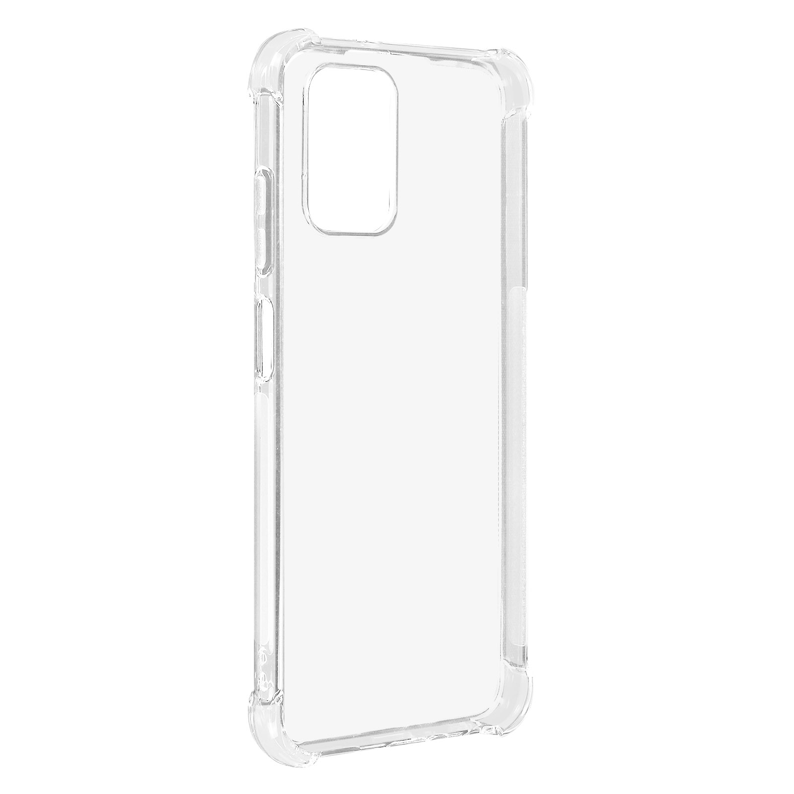 Custodia trasparente per telefono, trasparente. Forma rettangolare con ritaglio per fotocamera e fori.