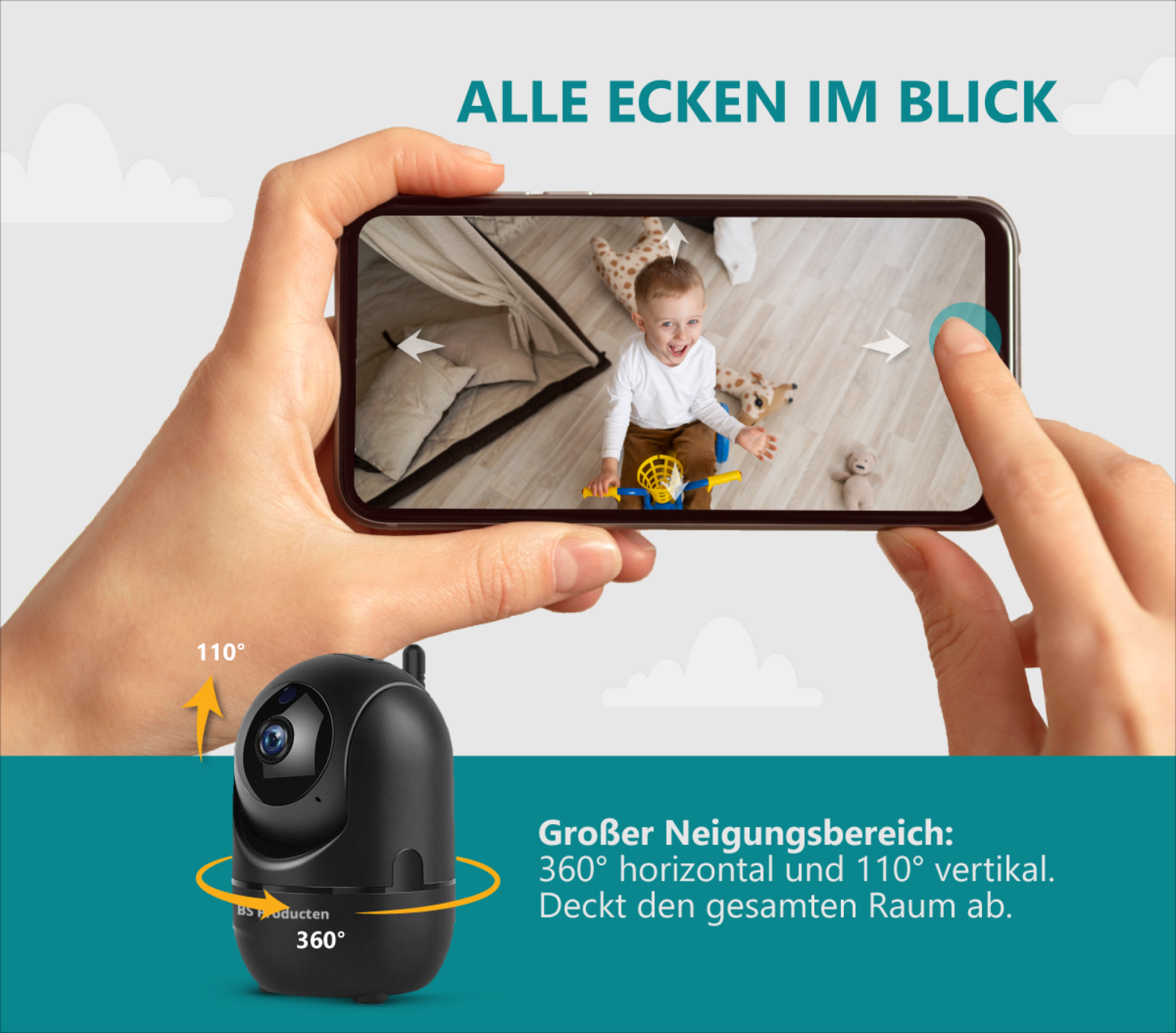 BS PRODUCTEN Babyphone Schwarz Kamera App IP und WLAN, – mit camera