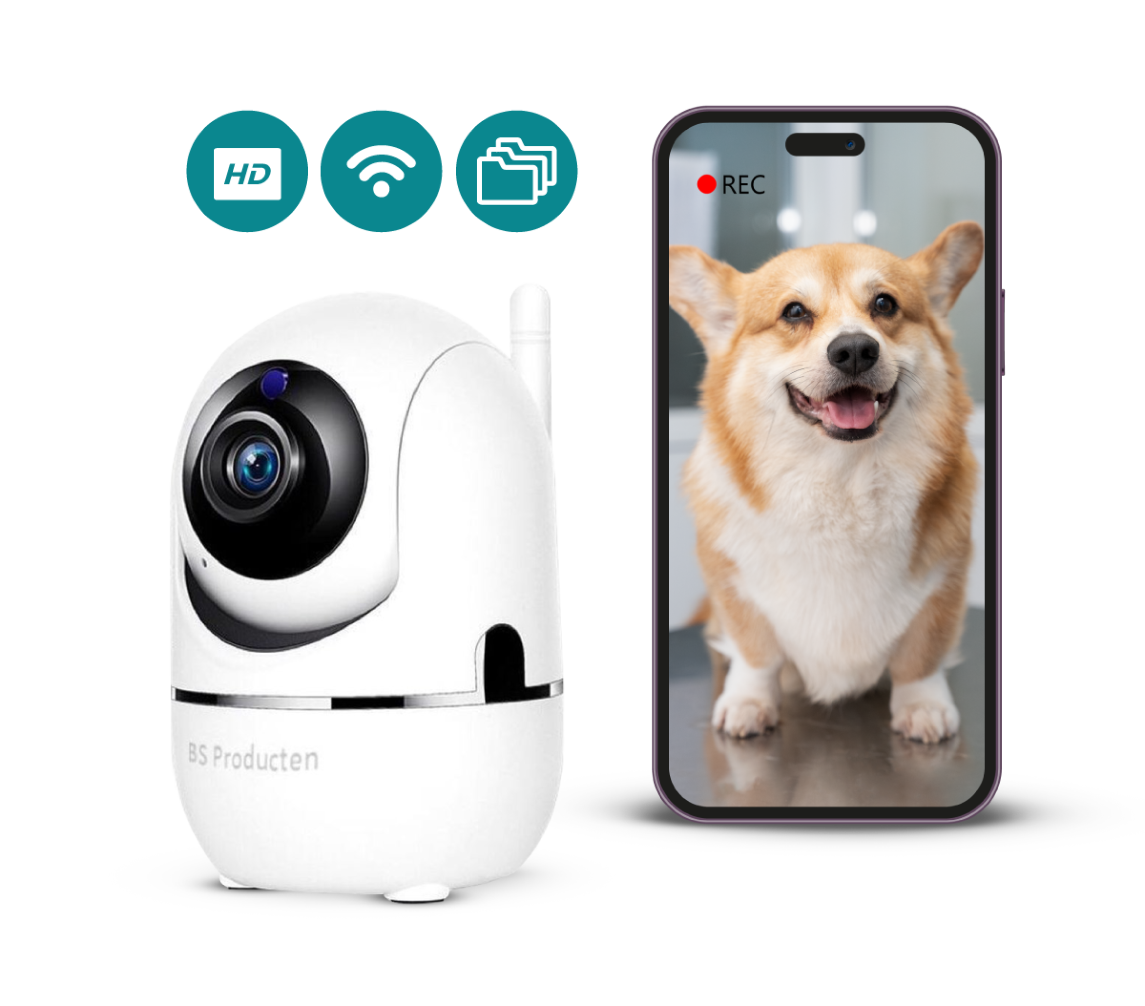 mit PRODUCTEN Hunde App und IP BS 2,4 Innen Babyphone GHz Weiß, WLAN Überwachungskamera mit kamera camera