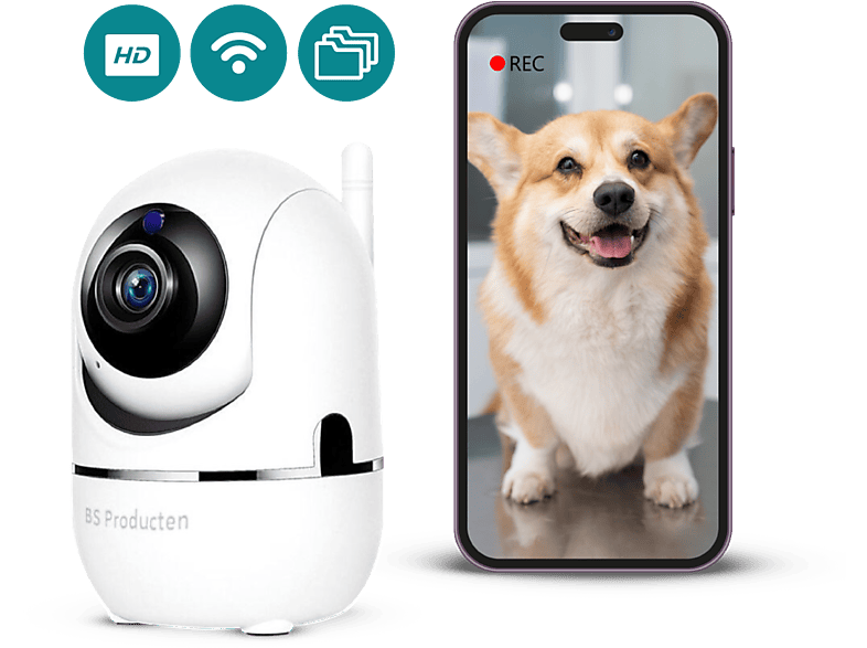 BS PRODUCTEN Hunde und Babyphone mit kamera mit App Überwachungskamera WLAN Innen 2,4 GHz Weiß, IP camera