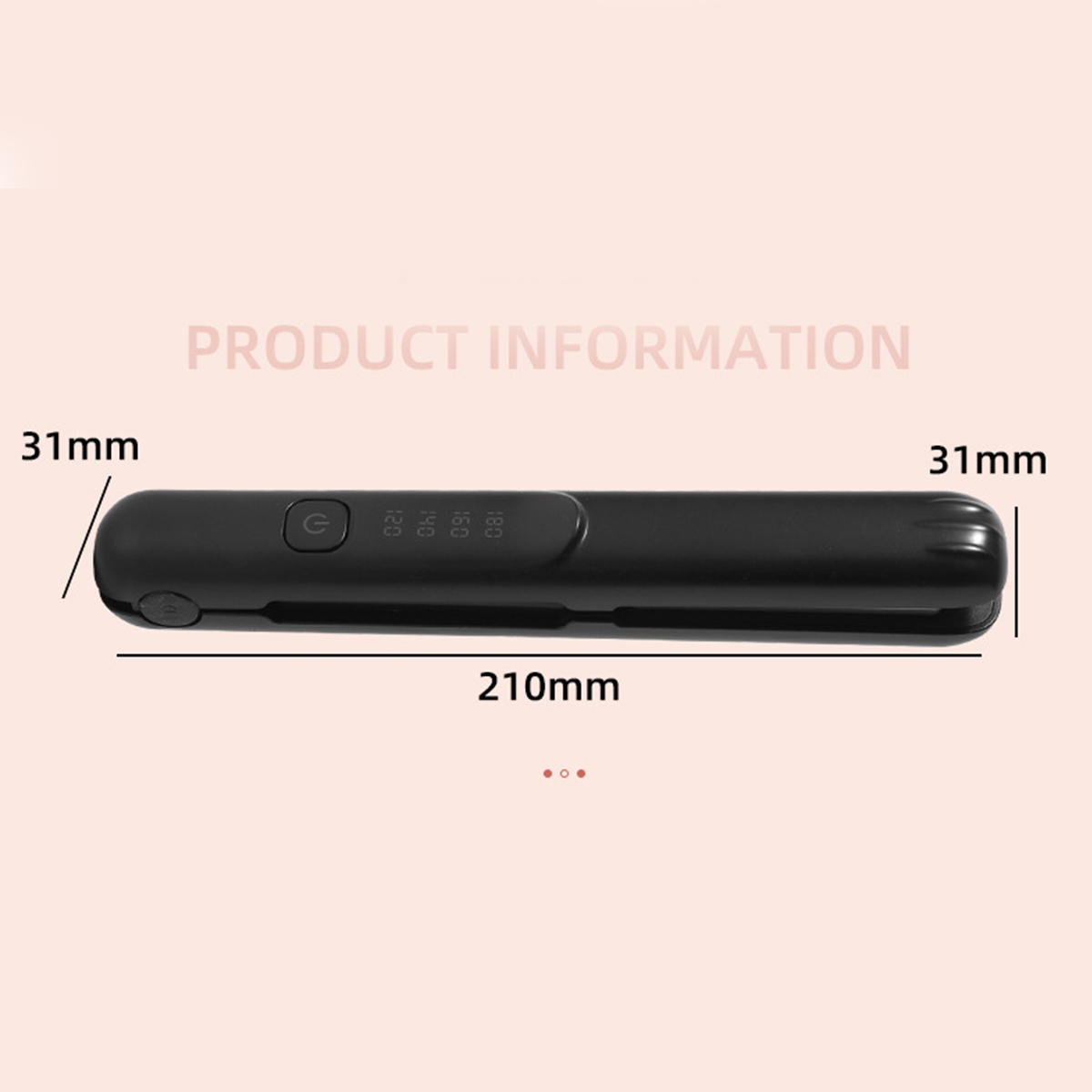 Schwarzes Gerät mit Maßen: 210mm, 31mm. Text: Produktinformationen.