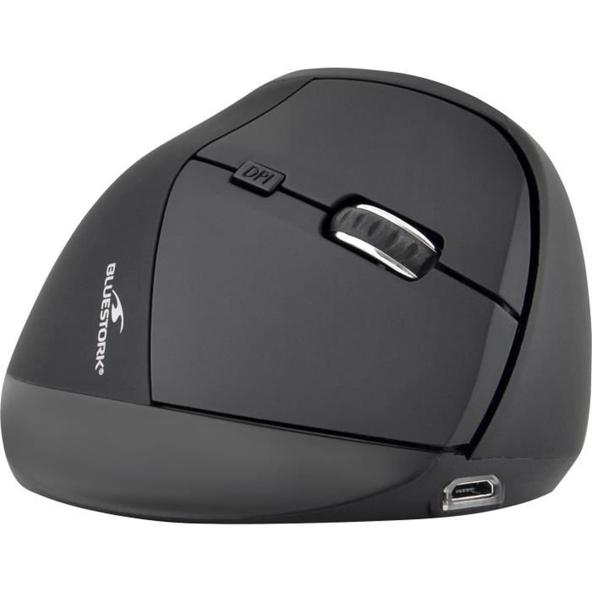 Ratón de ordenador ergonómico negro con rueda y botón DPI.