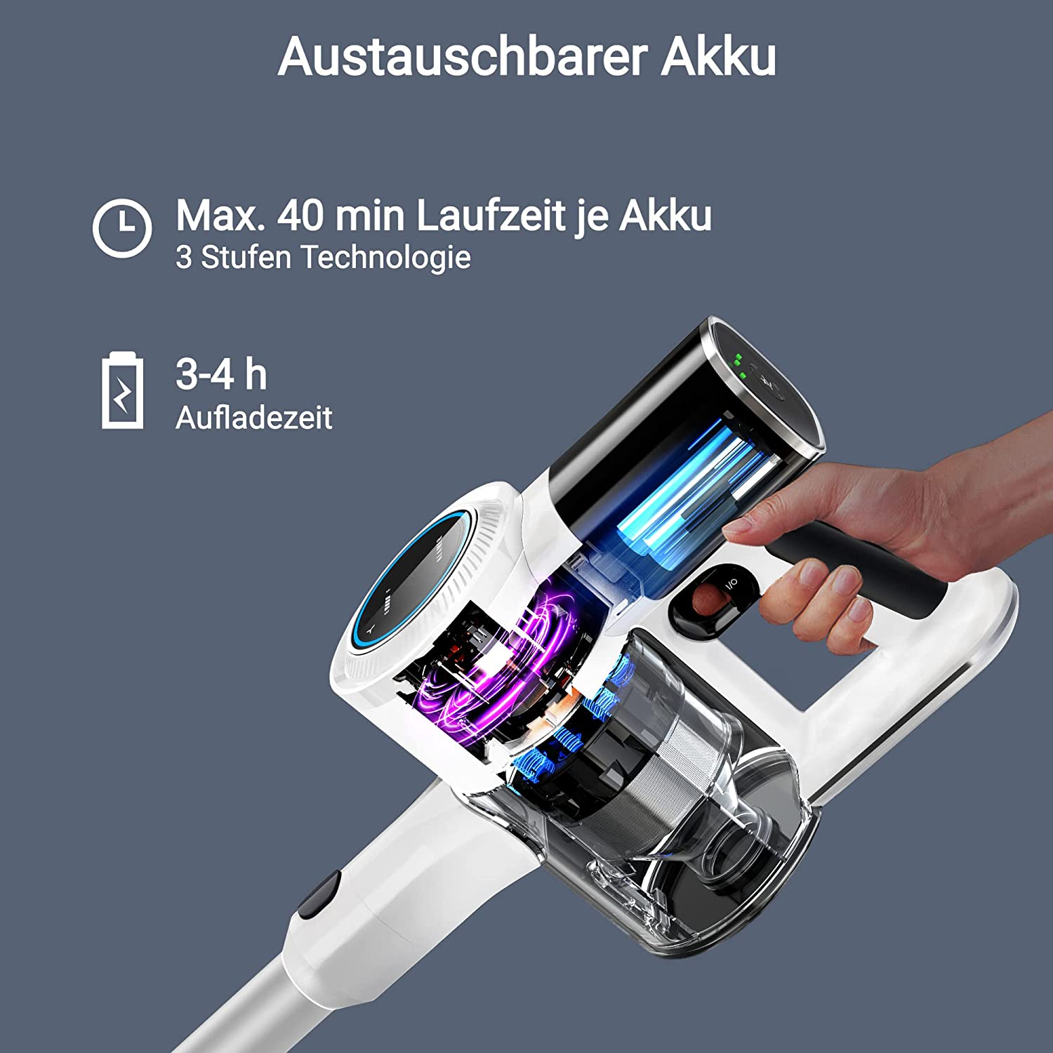 Akku-Staubsauger, (40min) 1 Batteriebetrieb, Watt Akkustaubsauger 420 - KLAMER Weiß 420 Akku