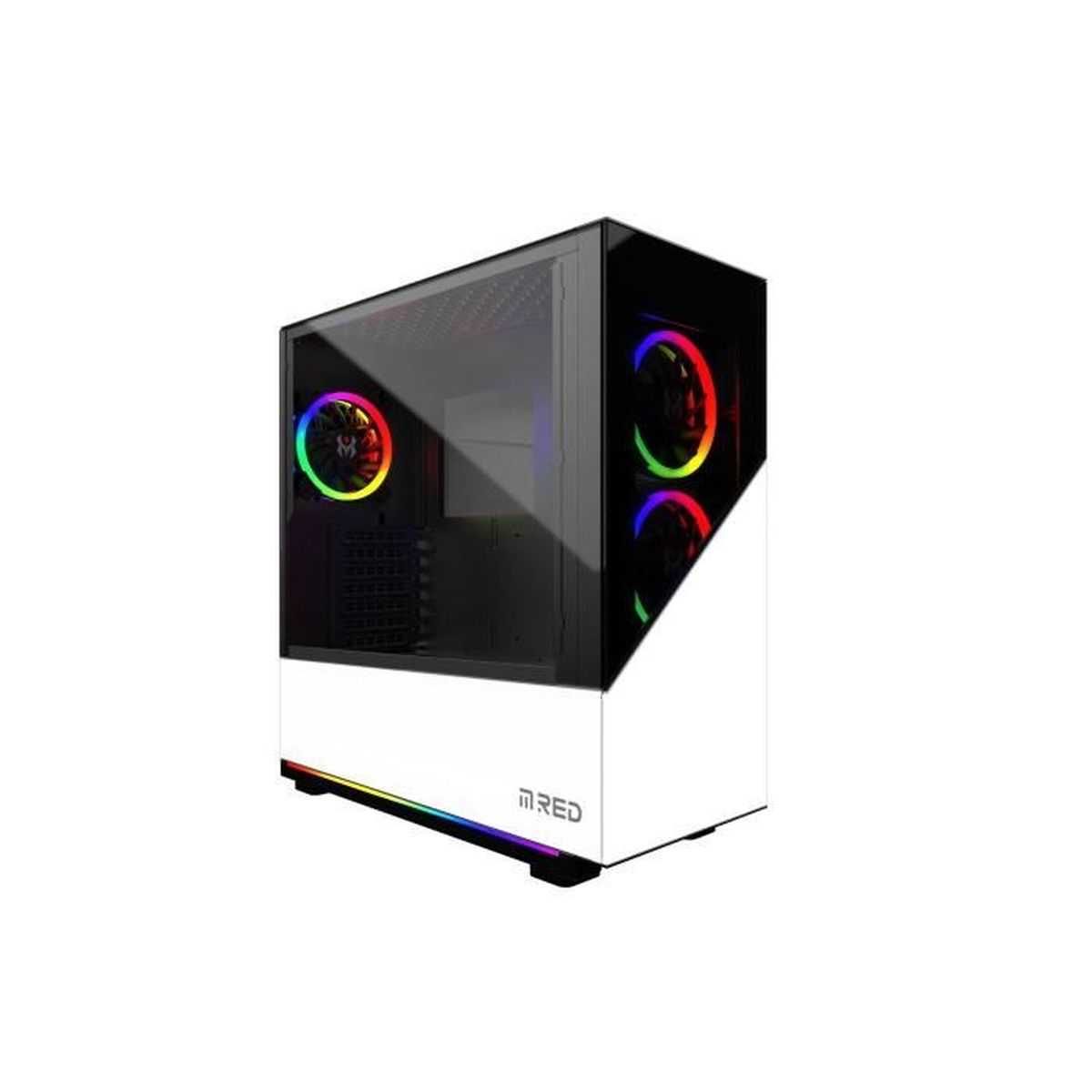 Case per computer bianco e nero con ventole RGB.
