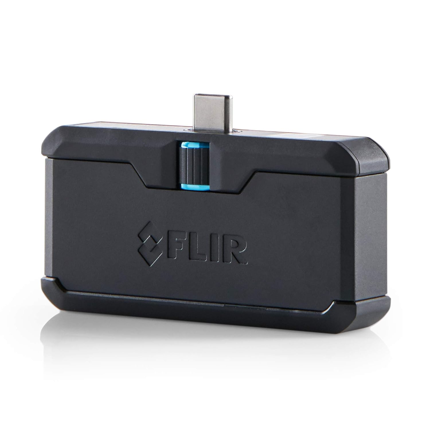 Eine schwarze FLIR-Wärmebildkamera mit USB-C-Anschluss.