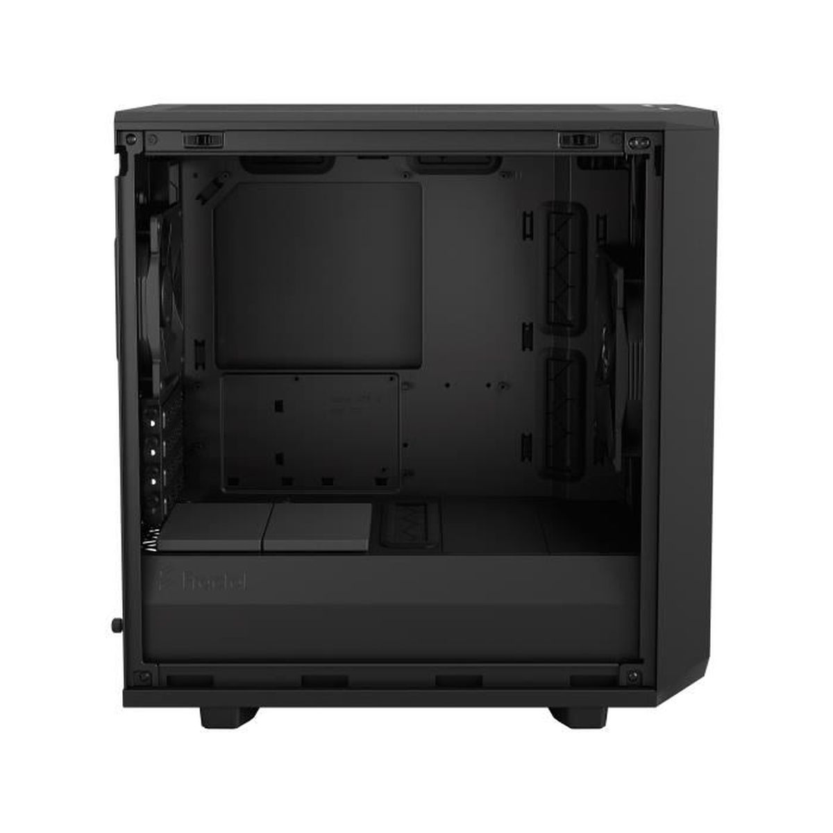 Case per computer nero, aperto, con componenti interni visibili.