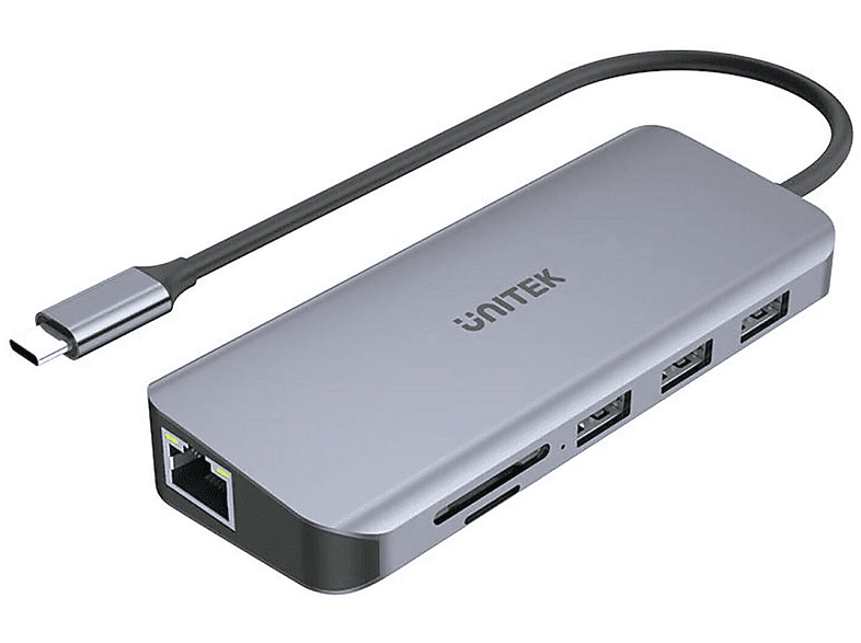 USB-C D1026B, UNITEK Silber Hub,