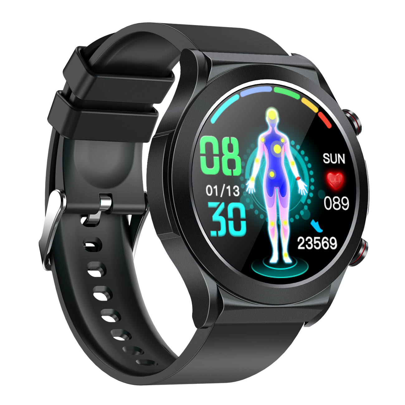 Blutdruck, PC+ABS, Schlaf/Stress Aktivitätsarmband mit EKG-Herzfrequenz, Smartwatch INF schwarz