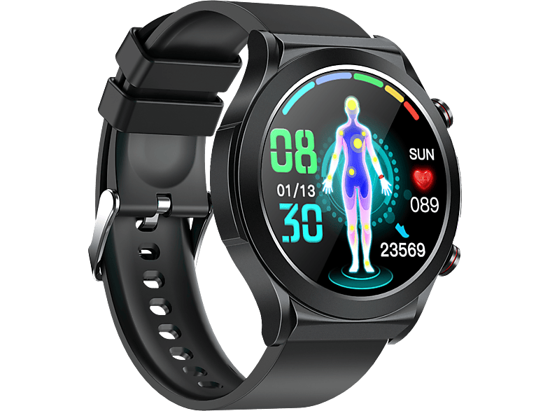 Blutdruck, PC+ABS, Schlaf/Stress Aktivitätsarmband mit EKG-Herzfrequenz, Smartwatch INF schwarz