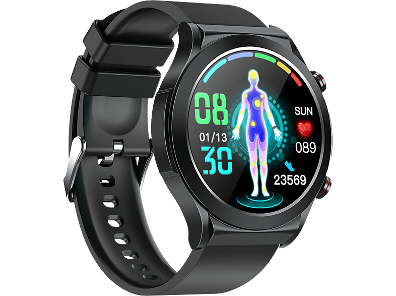 Schlaf/Stress INF EKG-Herzfrequenz, Smartwatch Blutdruck, PC+ABS, Aktivitätsarmband schwarz mit