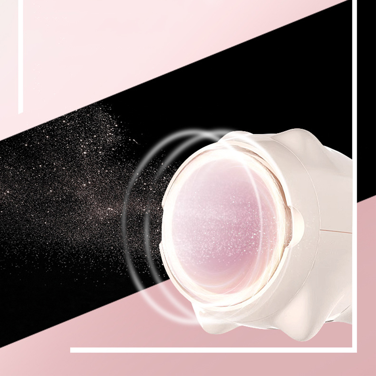 Schönheitsgerät. Rosa und weiße Farben. Nahaufnahme mit Glitzereffekt im Hintergrund.