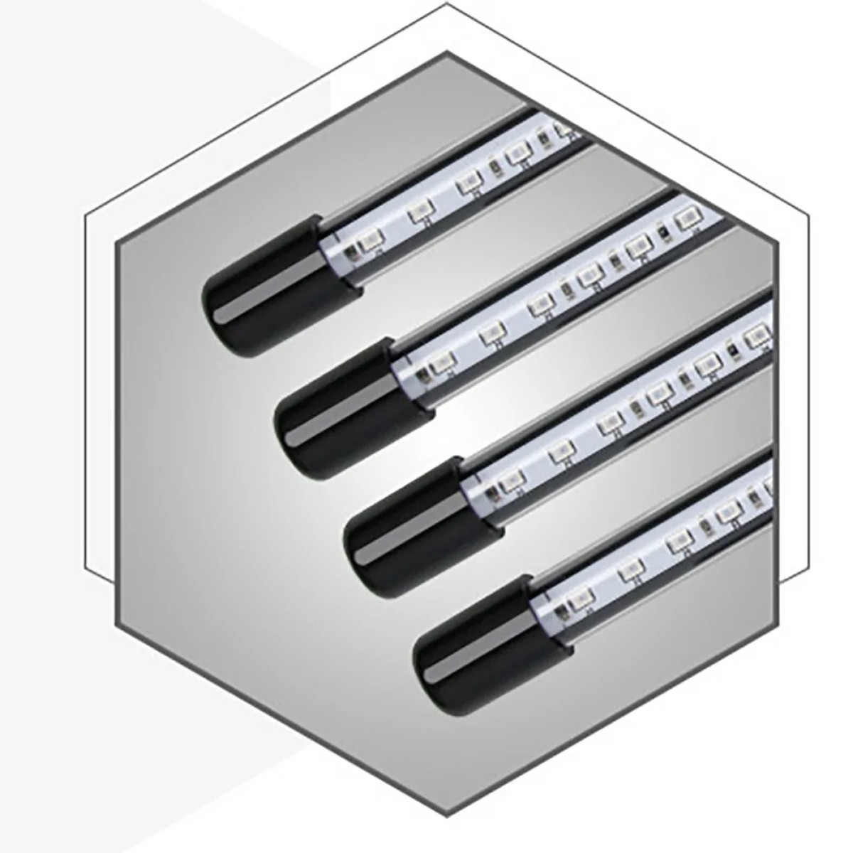 Four LED light bars in a gray hexagonal frame. Black caps on the ends.