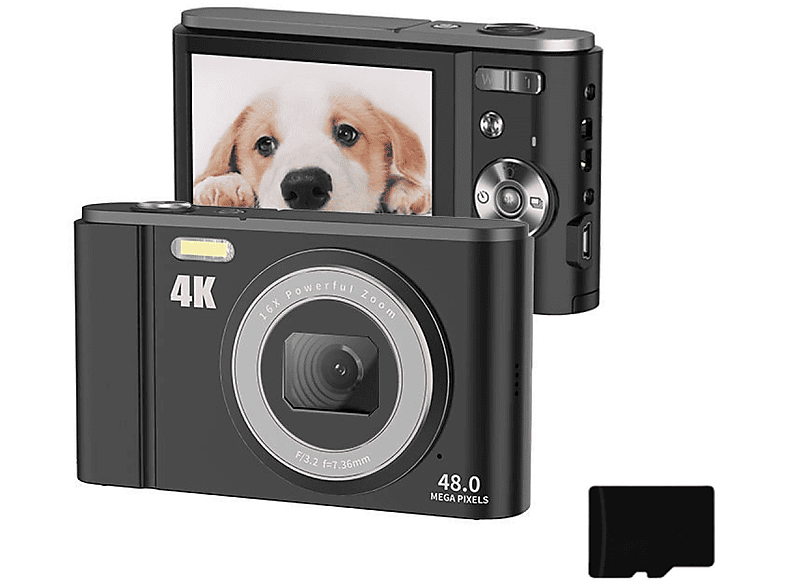 INF Digitalkamera 4K 48MP 16-fach Zoom 2,8-Zoll-Display Digitalkamera schwarz