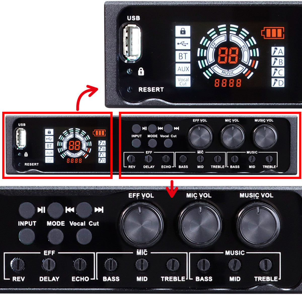 Close-up of a control panel with buttons and display.