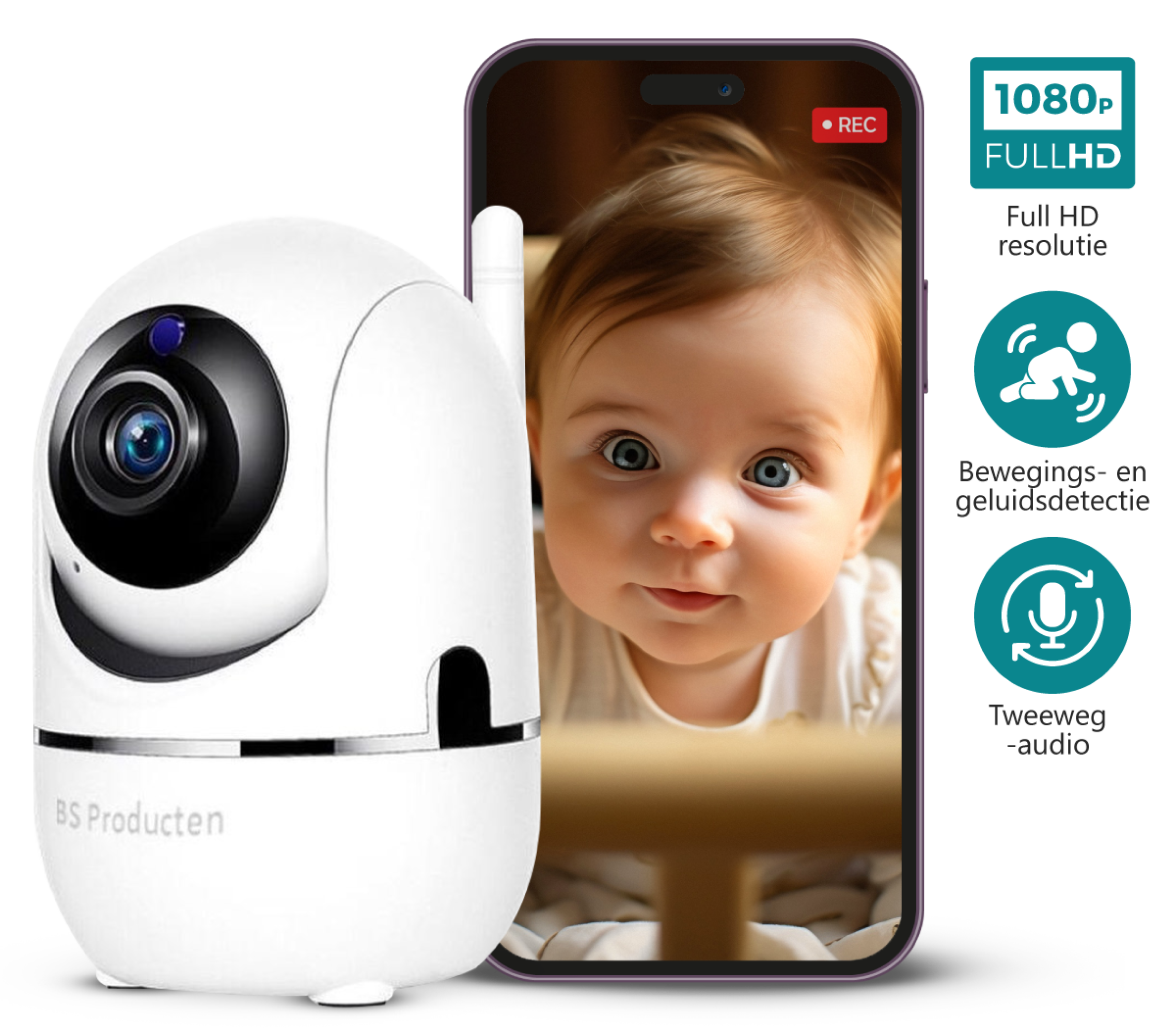 BS PRODUCTEN Babyphone mit Kamera Weiß und – camera IP WLAN, App