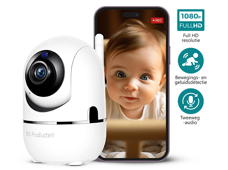 BS PRODUCTEN Babyphone mit Kamera – WLAN, Weiß und App camera IP