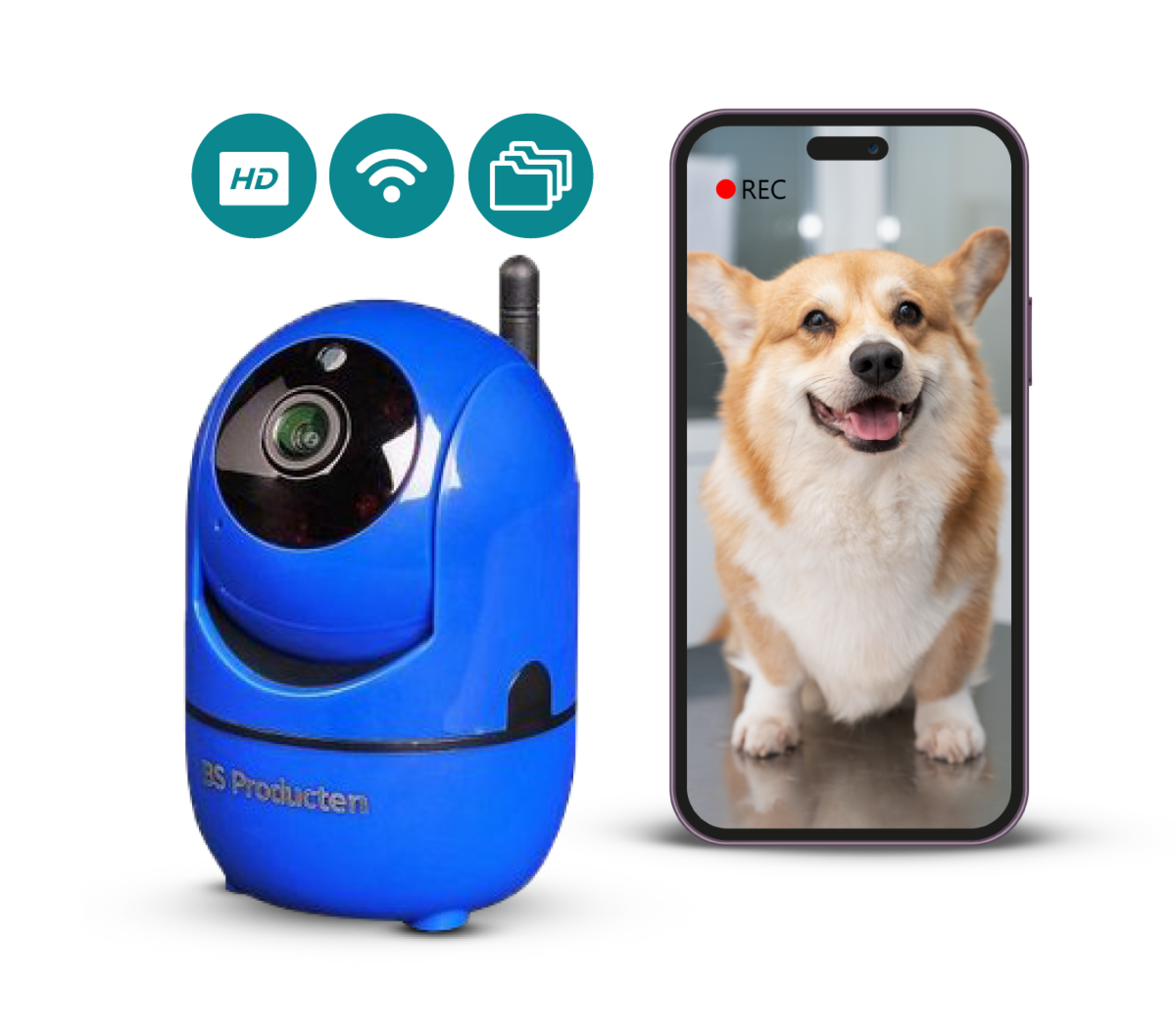 BS PRODUCTEN Hunde und Innen GHz Blau, 2,4 WLAN App mit mit IP kamera Babyphone camera Überwachungskamera