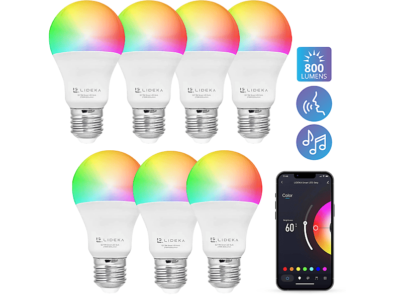 LIDEKA E27 Smart LED Lampe 9W WiFi Dimmbare 7er-pack LED-Leuchtmittel E27 Multicolors 5 Watt