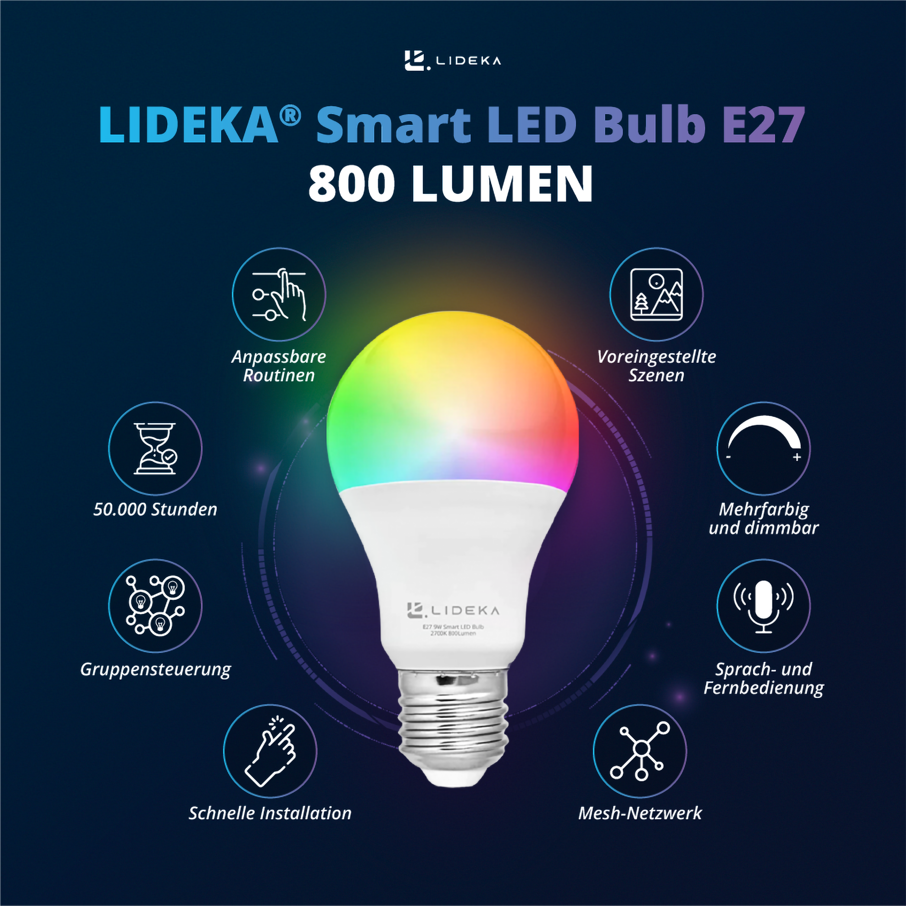 LIDEKA E27 Smart E27 5 Dimmbare Watt Lampe WiFi LED 7er-pack 9W LED-Leuchtmittel Multicolors