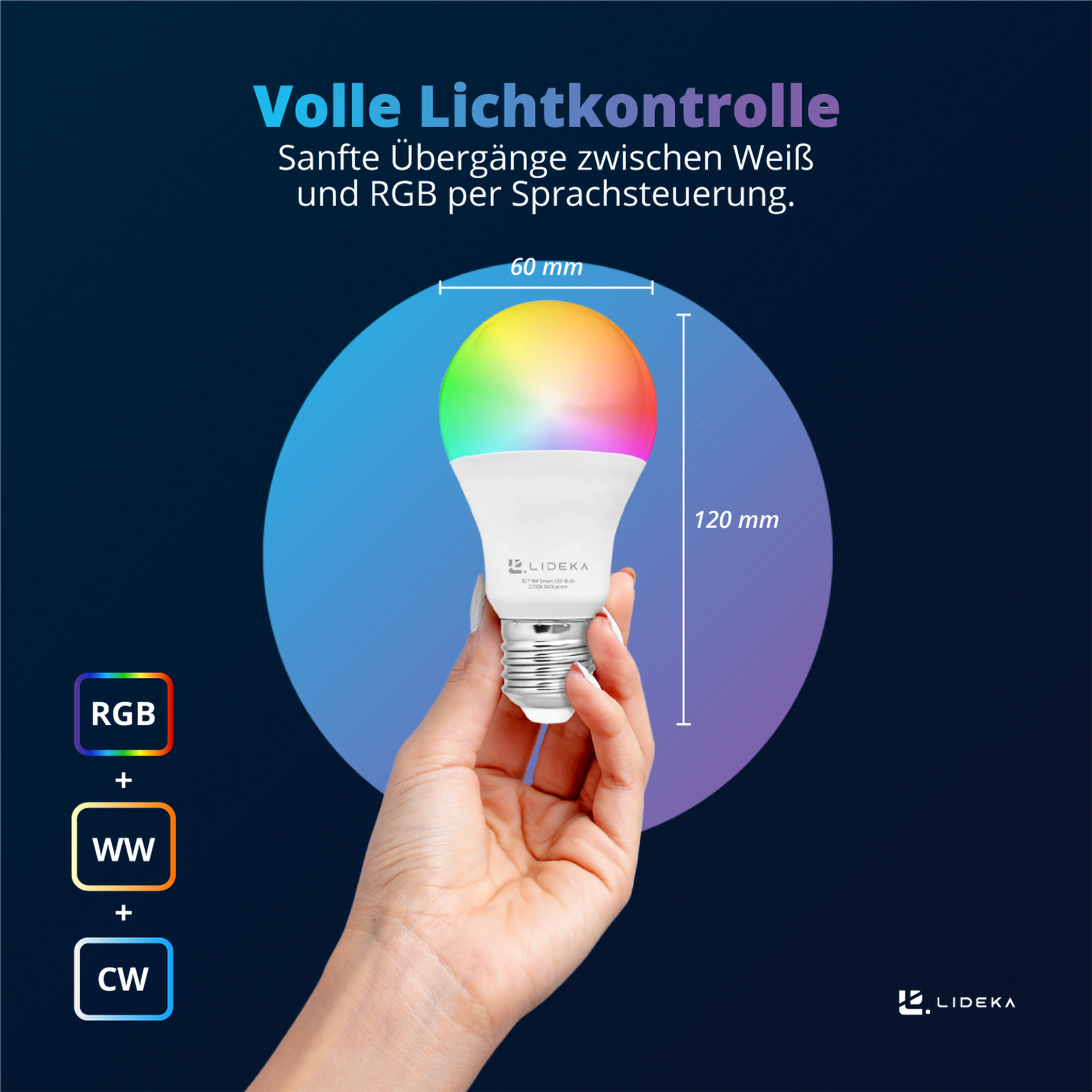 E27 LED-Leuchtmittel 9W Smart Watt LED E27 5 Lampe WiFi Dimmbare 4er-pack Multicolors LIDEKA