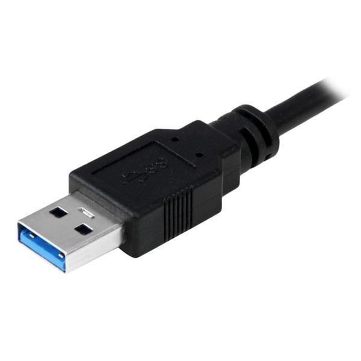 Ein schwarzes USB 3.0 Kabel mit blauem Stecker.