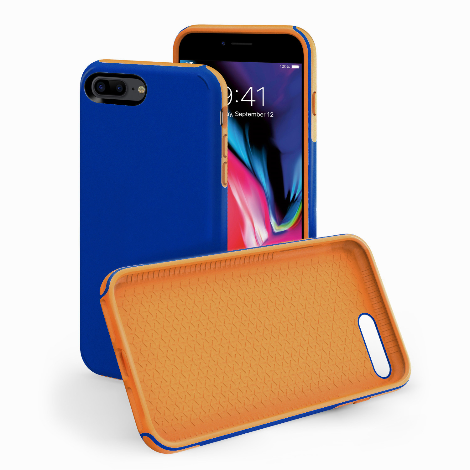 orange blue vivid Schutzhülle Plus Sporty / Apple, KMP 8 iPhone für iPhone 8 Backcover, Blue/Orange, Plus,