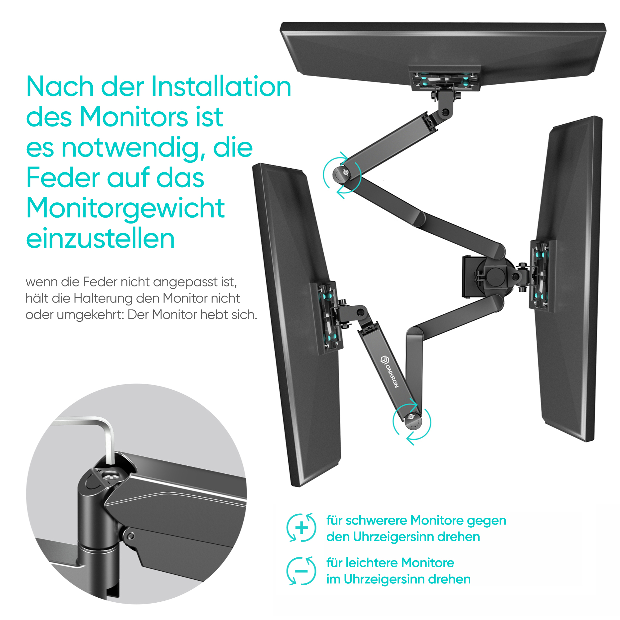 Schwarz 3x Tischhalterung Monitor 13“-26“ ONKRON G280 Monitorhalterung Zoll