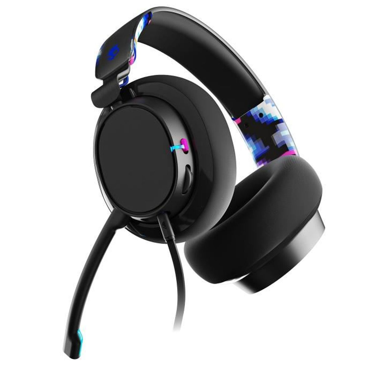 Schwarzes Gaming-Headset mit Mikrofon.