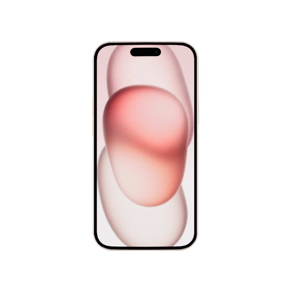 Smartphone, goldener Rahmen, Bildschirm zeigt rot-weiße abstrakte Formen. Weißer Hintergrund.
