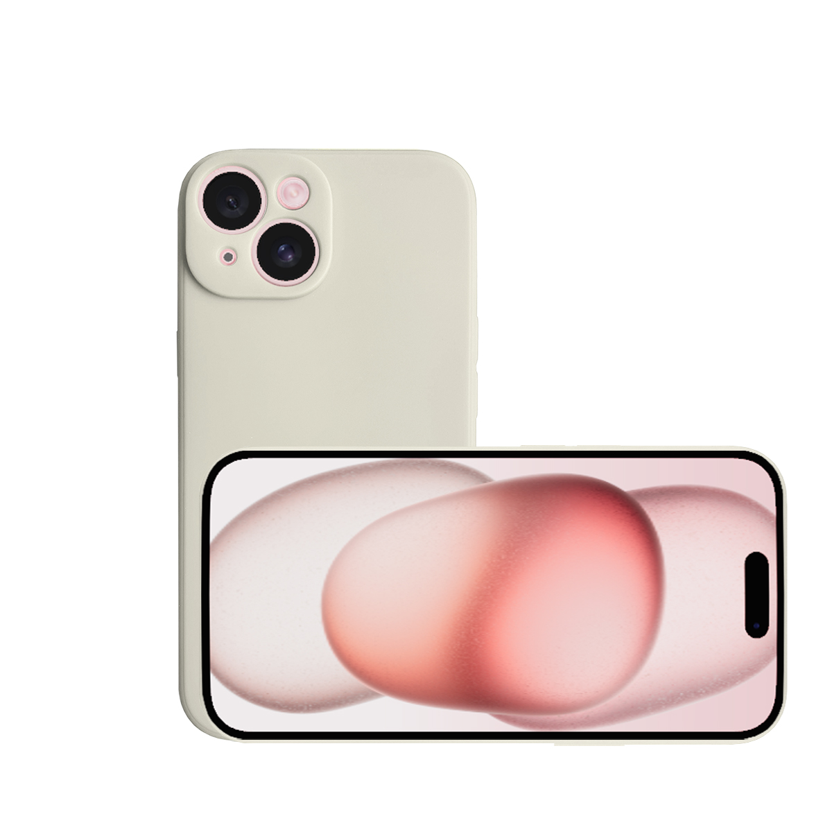 Zwei Telefone, eines mit Bildschirm, das andere mit sichtbarer Rückseite. Das hintere Telefon ist beige.