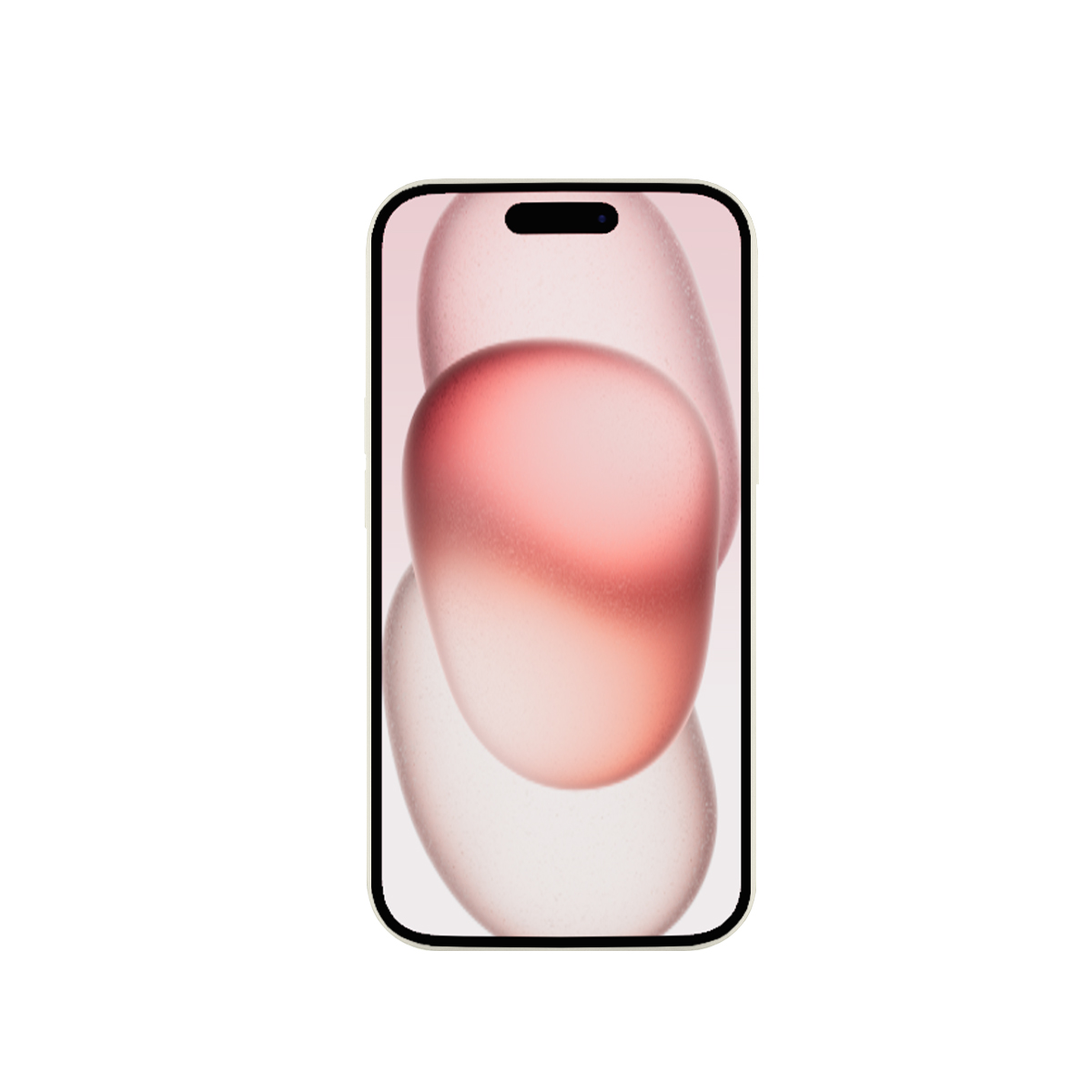 Smartphone mit rosa und weißem abstraktem Hintergrund, auf weißer Oberfläche.