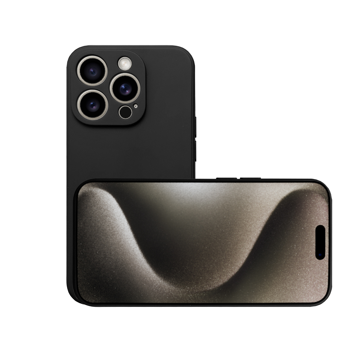 Zwei schwarze Smartphones, eines vorne und eines hinten, die ihre Bildschirme zeigen.