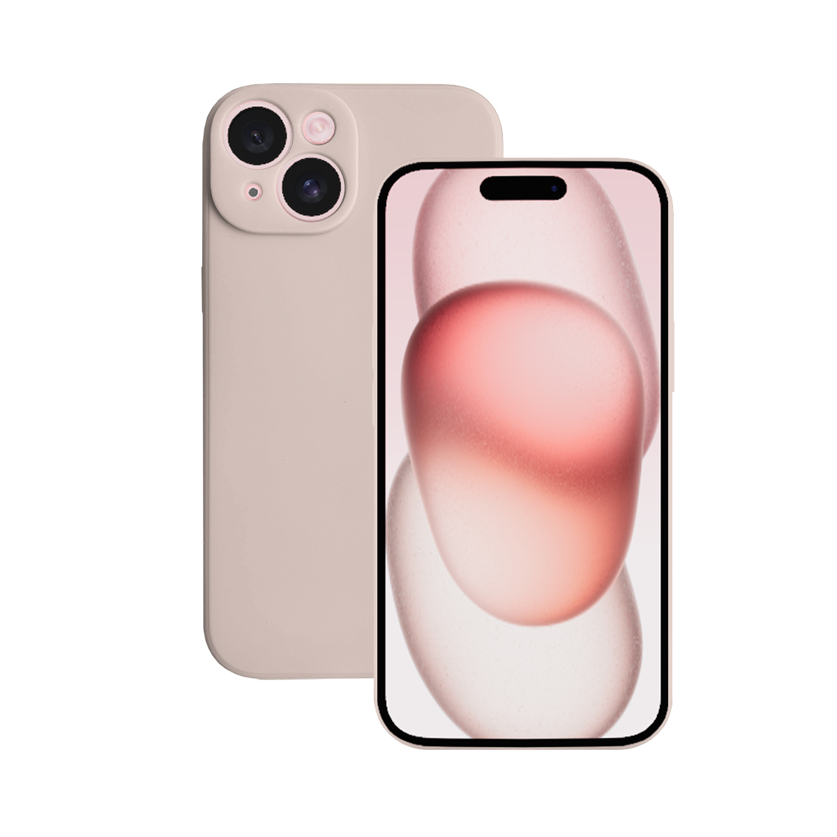 Ein rosa Telefon auf weißem Hintergrund, mit Vorder- und Rückseite sichtbar.