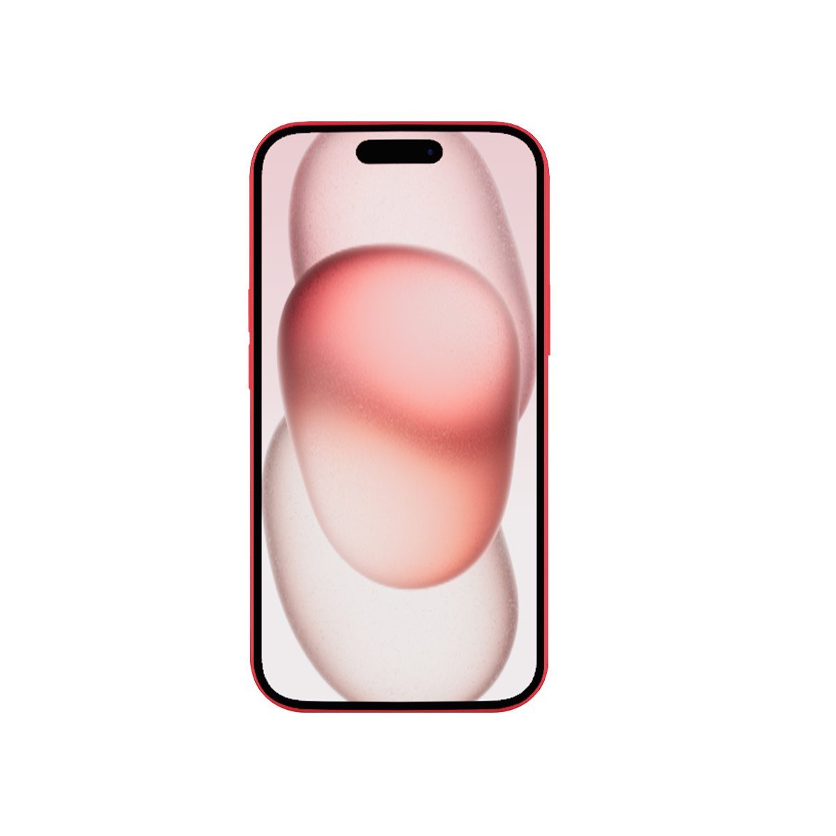 Rotes Telefon mit rosa Bildschirm, schwebenden rosa Blasen und schwarzem Kameraausschnitt.