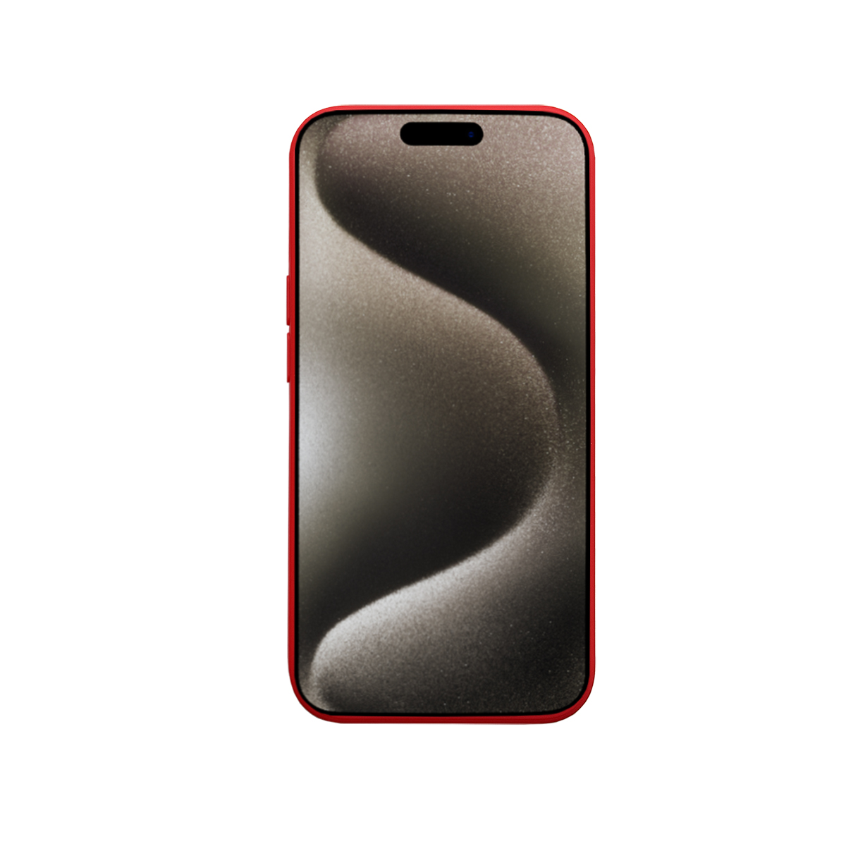 Rotes Smartphone mit gebogenem Bildschirm, schwarzer Hintergrund.