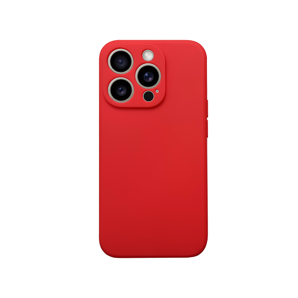 Eine rote iPhone-Hülle mit drei Kameralinsen. Die Hülle ist schlicht und hat eine glänzende Oberfläche.
